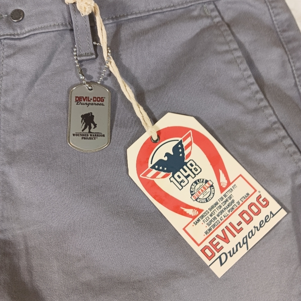 Devil Dog Pants Mens 34x32 Gray Dungarees Slim Chino Straight Leg Dog Tag Nwt - Picture 5 of 11